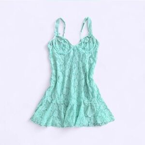 Seafoam Green Lace Dress Inner Secrets Ruffled Hem Bow Detail